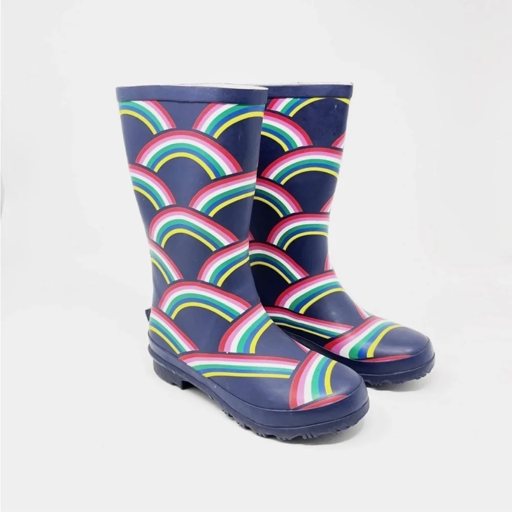 Mini Boden Navy Boots with Colorful Stripes